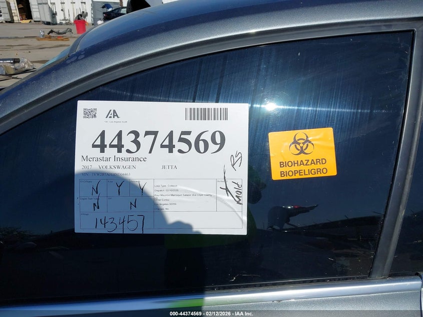 2017 Volkswagen Jetta 1.4T S VIN: 3VW2B7AJ1HM304463 Lot: 44374569