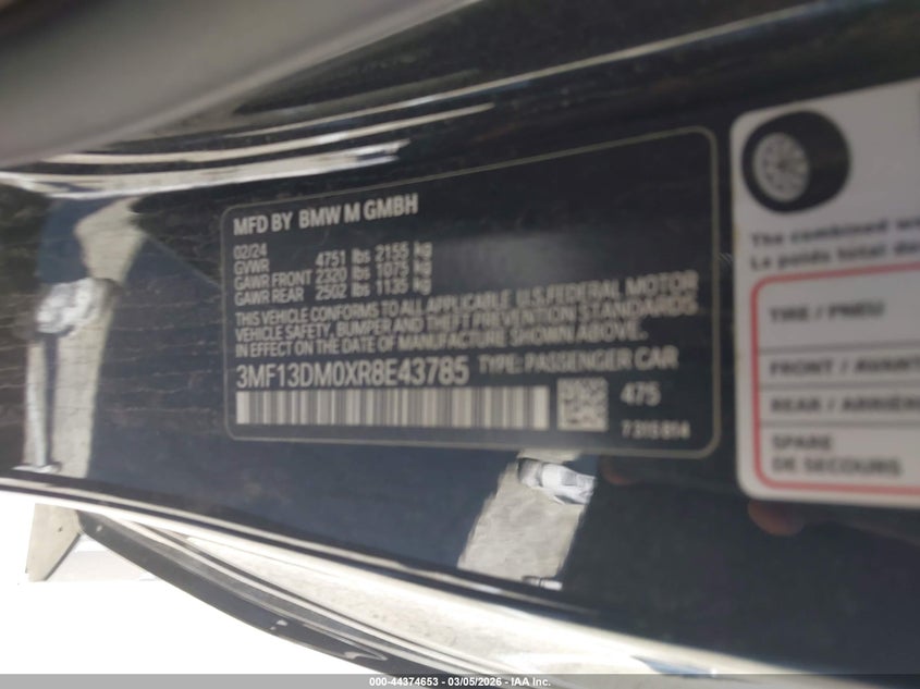 2024 BMW M2 VIN: 3MF13DM0XR8E43785 Lot: 44374653