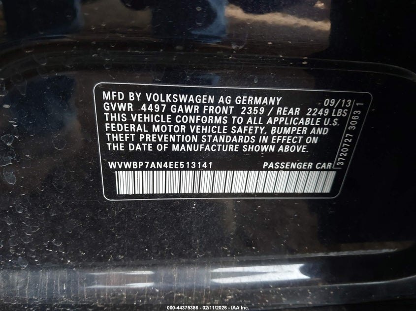 2014 Volkswagen Cc 2.0T R-Line VIN: WVWBP7AN4EE513141 Lot: 44375386