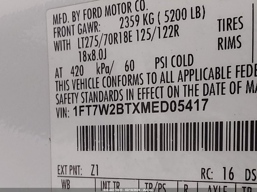 2021 FORD F-250 6.7L V-8 DI, TURBO, (VIN: 1FT7W2BTXMED05417