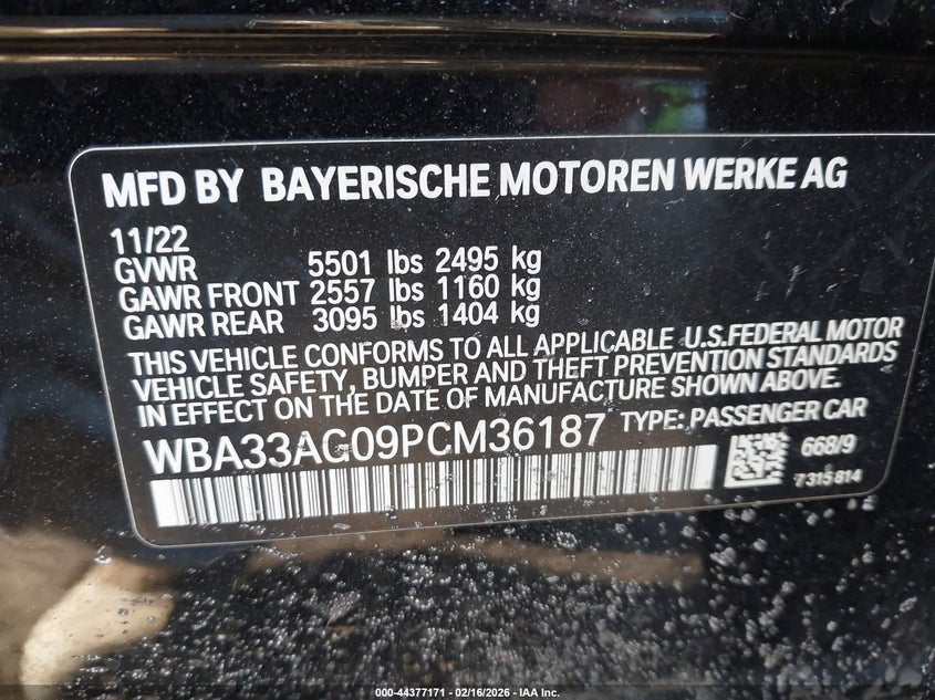 2023 BMW 530E xDrive VIN: WBA33AG09PCM36187 Lot: 44377171