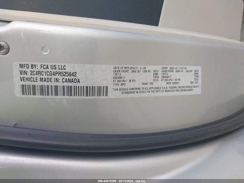 2023 CHRYSLER VOYAGER 3.6L V-6 DOHC, VVT, (VIN: 2C4RC1CG4PR525642