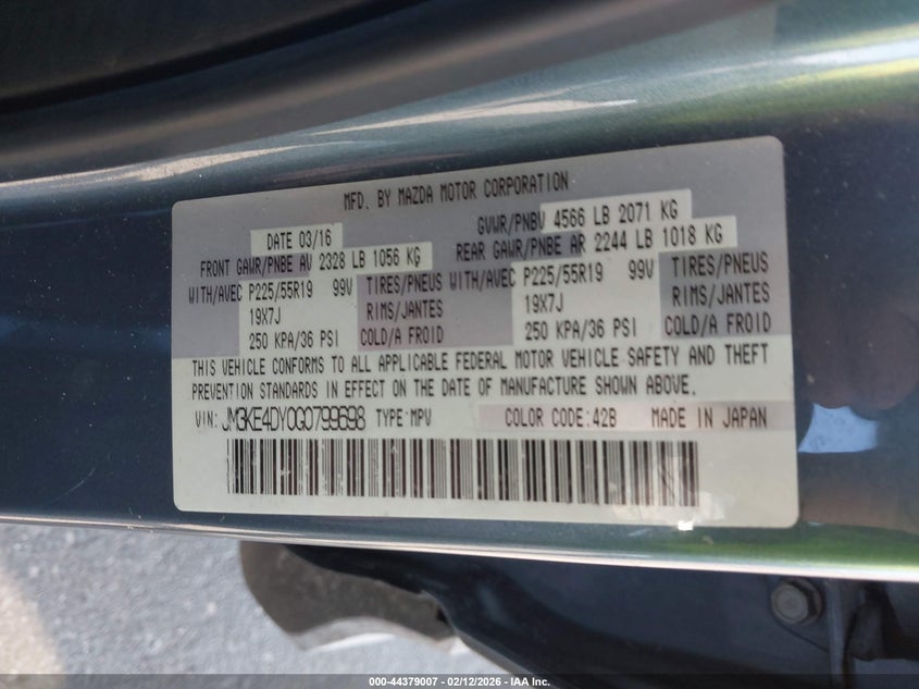 2016 Mazda Cx-5 Grand Touring VIN: JM3KE4DY0G0799698 Lot: 44379007