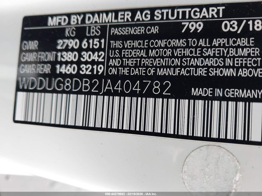 2018 Mercedes-Benz S 560 VIN: WDDUG8DB2JA404782 Lot: 44379662