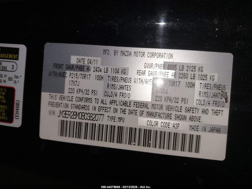 2011 Mazda Cx-7 I Sport VIN: JM3ER2BM0B0382077 Lot: 44379686