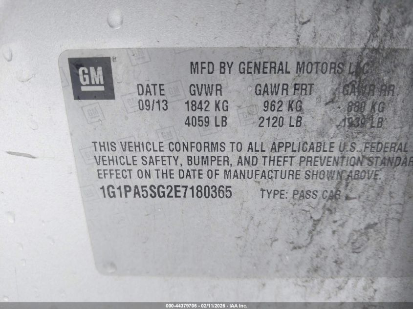 2014 Chevrolet Cruze Ls Auto VIN: 1G1PA5SG2E7180365 Lot: 44379706