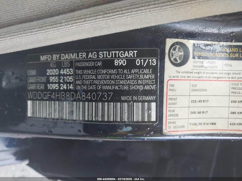 2013 Mercedes-Benz C 250 Sport VIN: WDDGF4HB8DA840737 Lot: 44380094