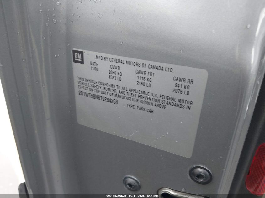 2007 Chevrolet Impala Lt VIN: 2G1WT58N679254268 Lot: 44380623