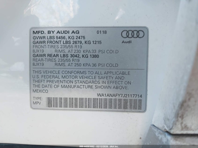 2018 AUDI Q5 VIN: WA1ANAFY7J2117714