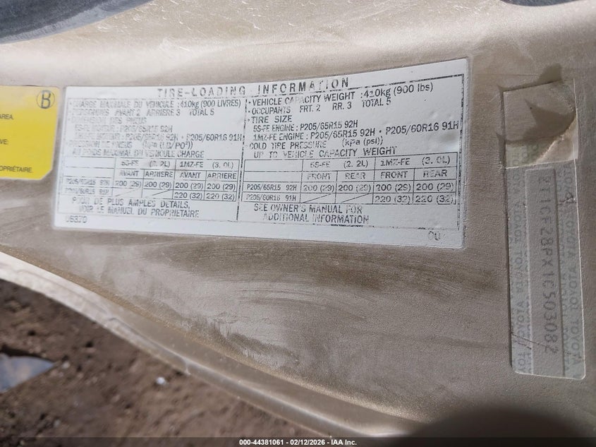 2001 Toyota Camry Solara Sle V6 VIN: 2T1CF28PX1C503082 Lot: 44381061