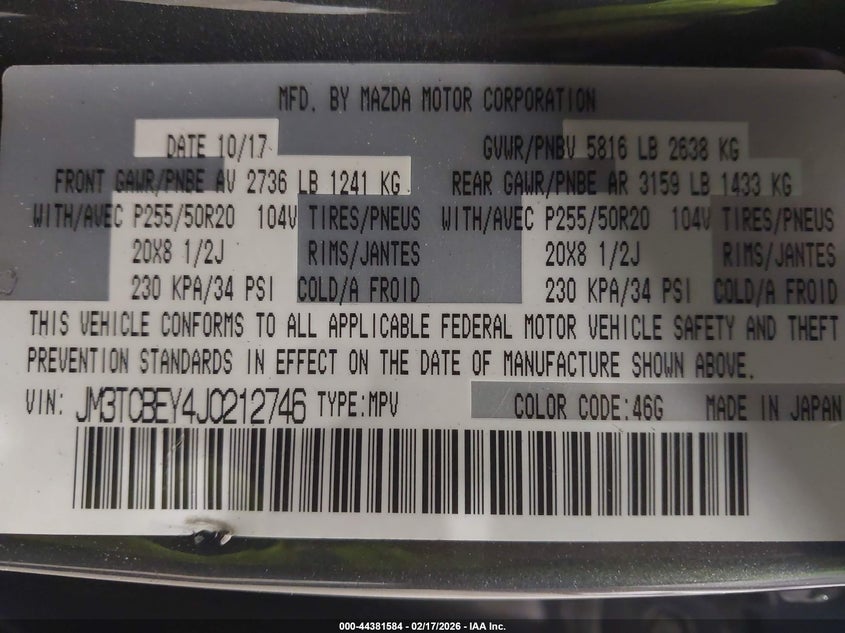 2018 Mazda Cx-9 Signature VIN: JM3TCBEY4J0212746 Lot: 44381584