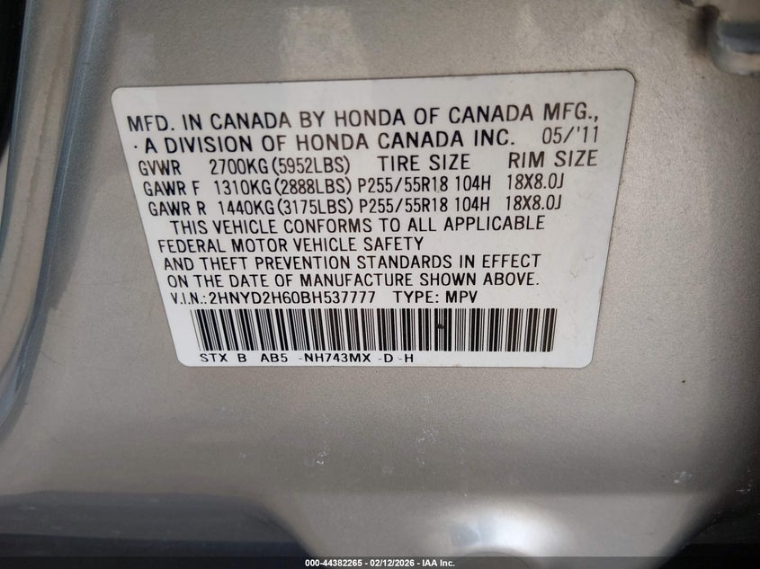 2011 Acura Mdx Technology Package VIN: 2HNYD2H60BH537777 Lot: 44382265