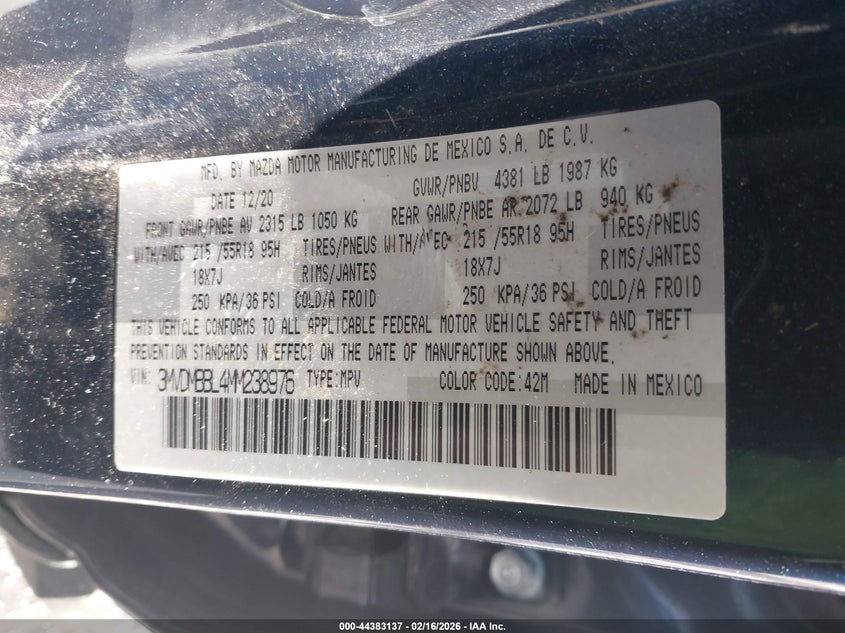 2021 Mazda Cx-30 Select VIN: 3MVDMBBL4MM238976 Lot: 44383137