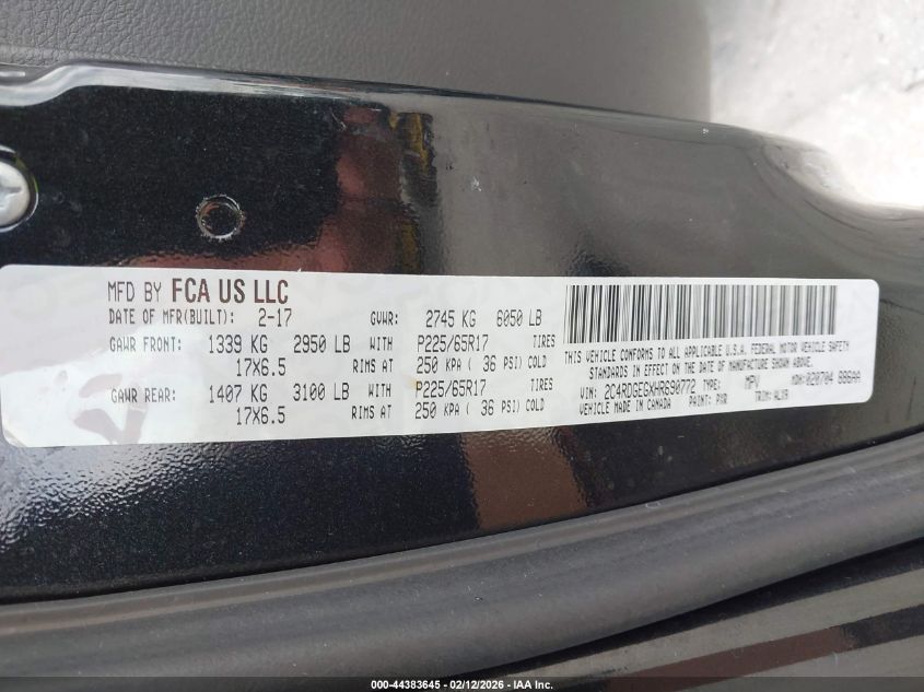 2017 Dodge Grand Caravan Gt VIN: 2C4RDGEGXHR690772 Lot: 44383645