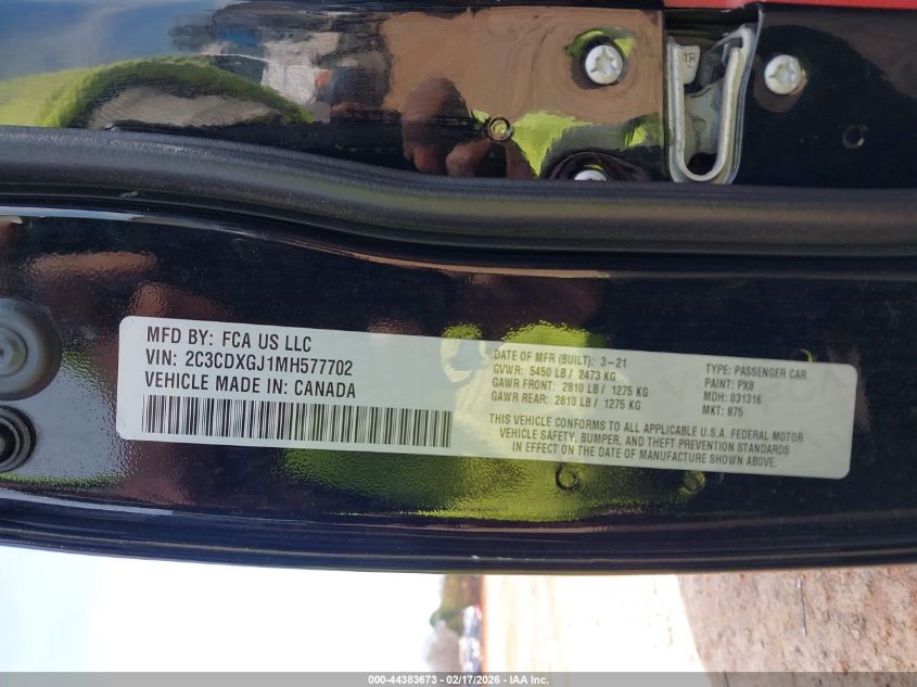 2021 Dodge Charger Scat Pack Widebody Rwd VIN: 2C3CDXGJ1MH577702 Lot: 44383673