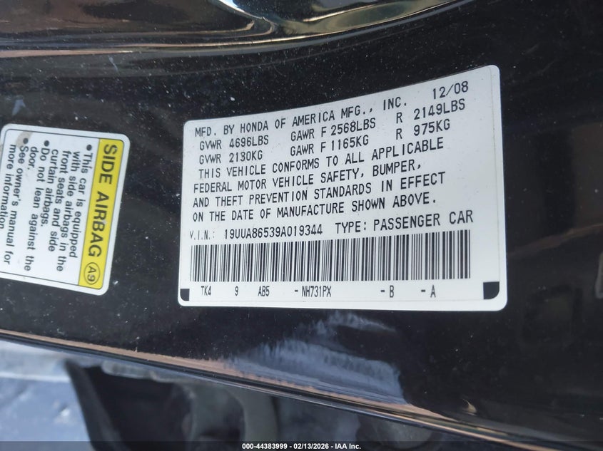 2009 Acura Tl 3.5 VIN: 19UUA86539A019344 Lot: 44383999
