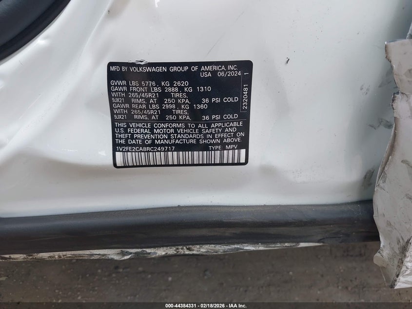 2024 Volkswagen Atlas Cross Sport 2.0T Sel Premium R-Line VIN: 1V2FE2CA8RC249717 Lot: 44384331