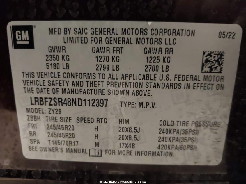 2022 Buick Envision Awd Avenir VIN: LRBFZSR48ND112397 Lot: 44384453