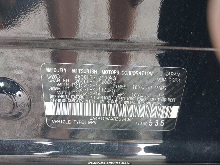 2024 Mitsubishi Eclipse Cross Es S-Awc VIN: JA4ATUAAXRZ034301 Lot: 44384588