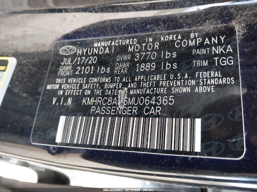 2021 Hyundai Venue Sel VIN: KMHRC8A36MU064365 Lot: 44384683