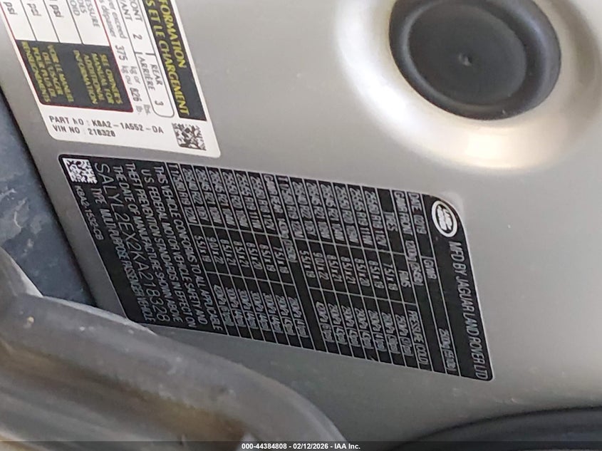 2019 Land Rover Range Rover Velar P250 R-Dynamic Se VIN: SALYL2EX2KA218328 Lot: 44384808