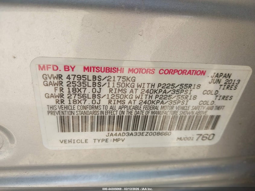 2014 Mitsubishi Outlander Se VIN: JA4AD3A33EZ008660 Lot: 44385069