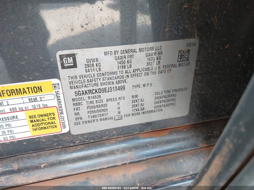 2014 Buick Enclave Premium VIN: 5GAKRCKD9EJ313499 Lot: 44385163