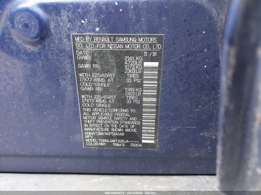 VIN KNMAT2MV4KP514148 2019 NISSAN ROGUE SV