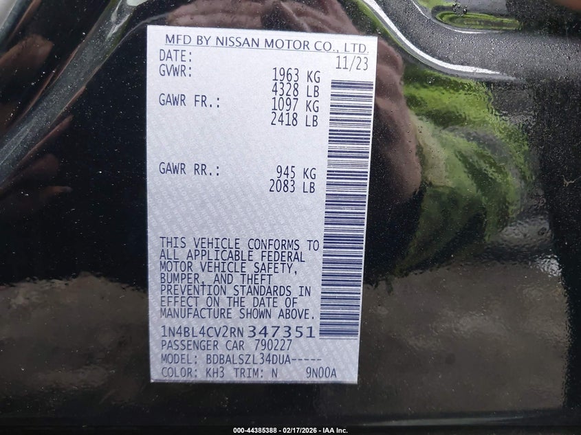 VIN 1N4BL4CV2RN347351 2024 NISSAN ALTIMA SR FWD
