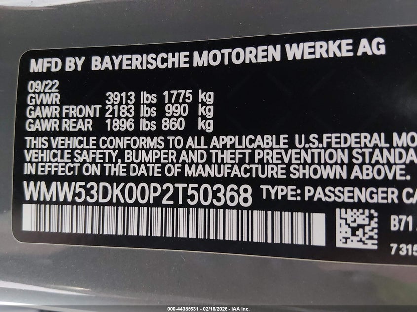 2023 Mini Hardtop Cooper S VIN: WMW53DK00P2T50368 Lot: 44385631