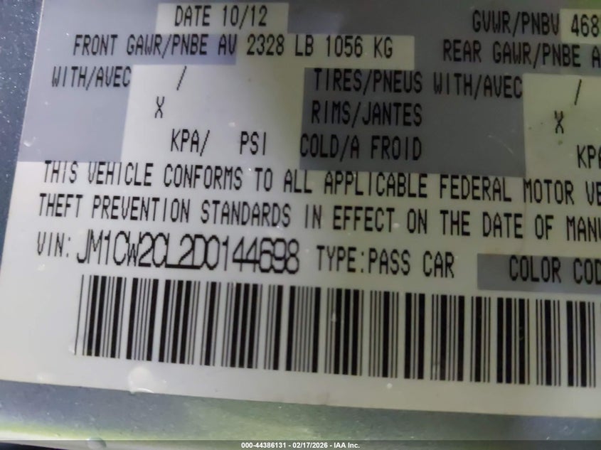 2013 Mazda Mazda5 Touring VIN: JM1CW2CL2D0144698 Lot: 44386131