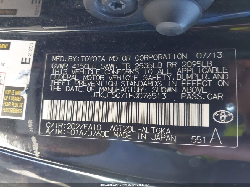 2014 Scion Tc VIN: JTKJF5C71E3076513 Lot: 44387416