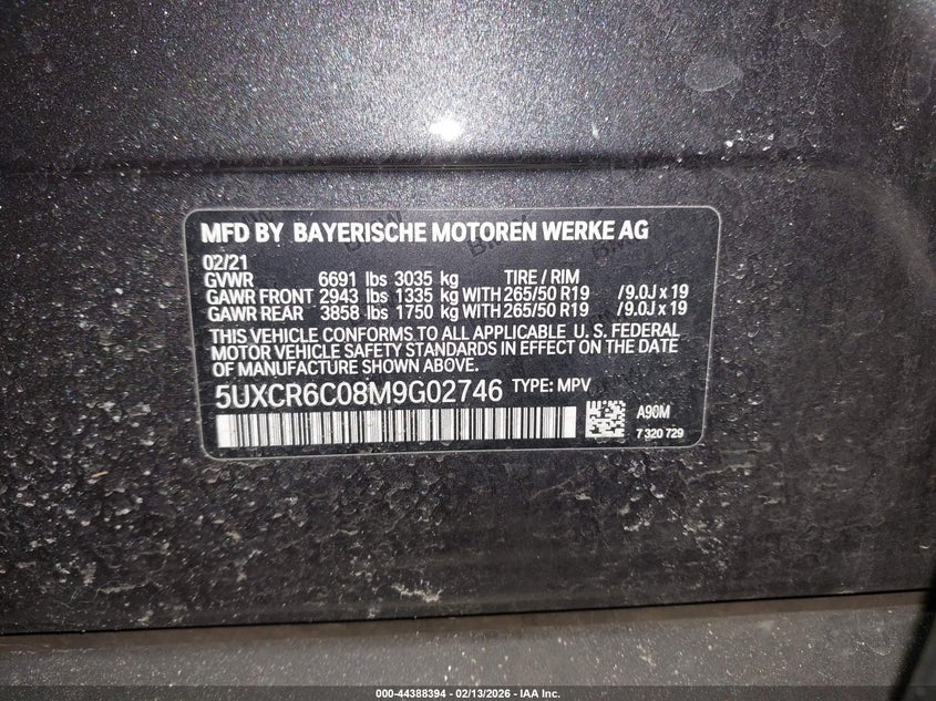 2021 BMW X5 xDrive40I VIN: 5UXCR6C08M9G02746 Lot: 44388394