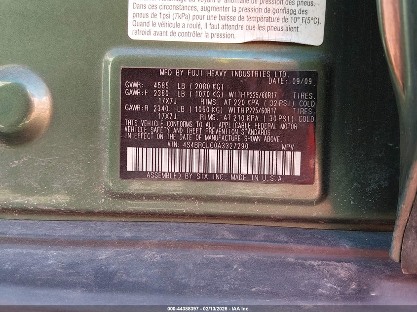 2010 Subaru Outback 2.5I Limited VIN: 4S4BRCLC0A3327290 Lot: 44388397