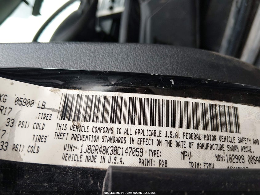 2008 Jeep Grand Cherokee Laredo VIN: 1J8GR48K38C147059 Lot: 44389031