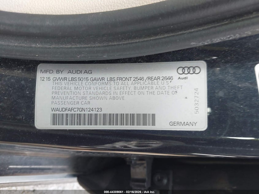 2016 Audi A6 2.0T Premium Plus VIN: WAUDFAFC7GN124123 Lot: 44389061