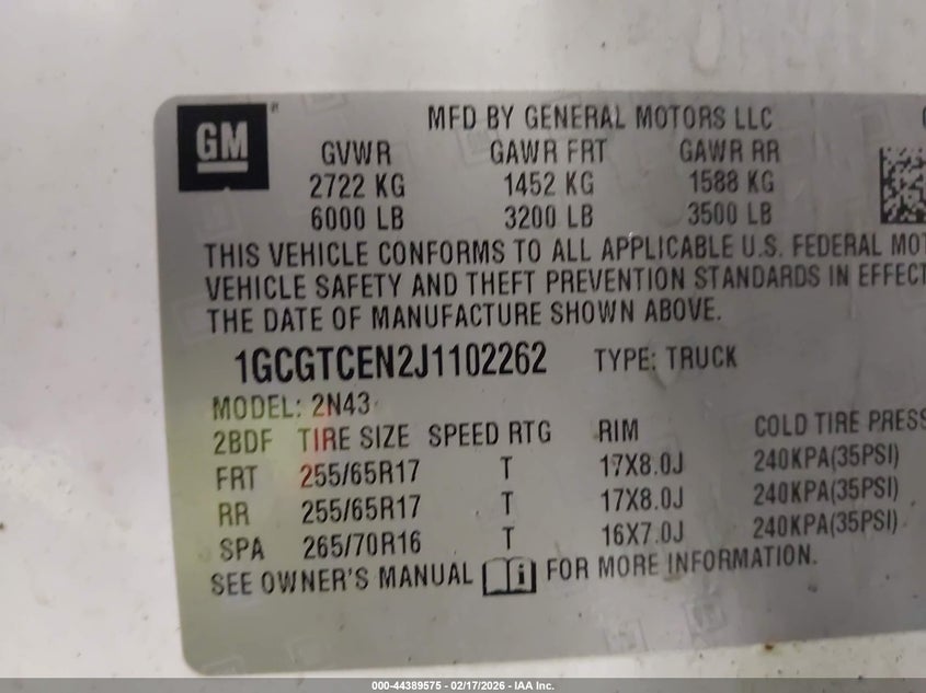 2018 Chevrolet Colorado Lt VIN: 1GCGTCEN2J1102262 Lot: 44389575