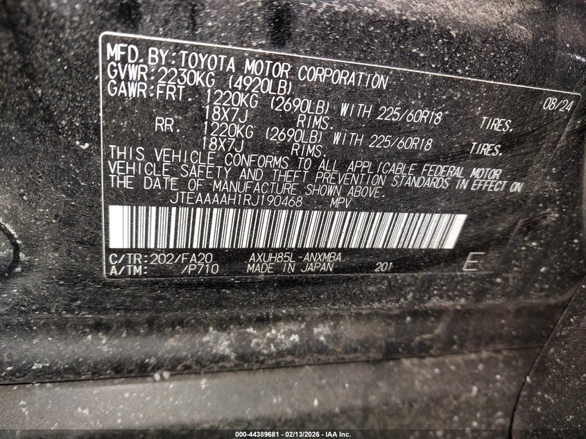 2024 Toyota Venza Le VIN: JTEAAAAH1RJ190468 Lot: 44389681