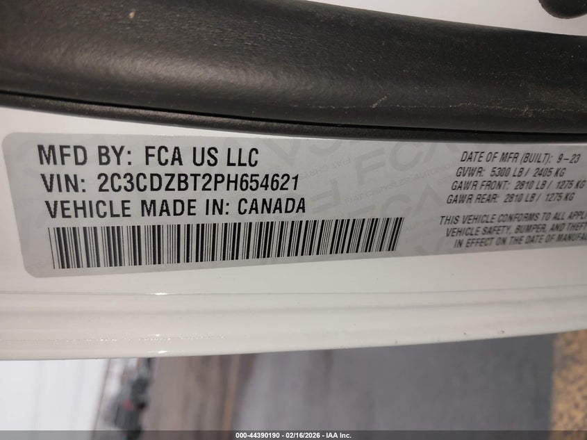 2023 Dodge Challenger R/T VIN: 2C3CDZBT2PH654621 Lot: 44390190