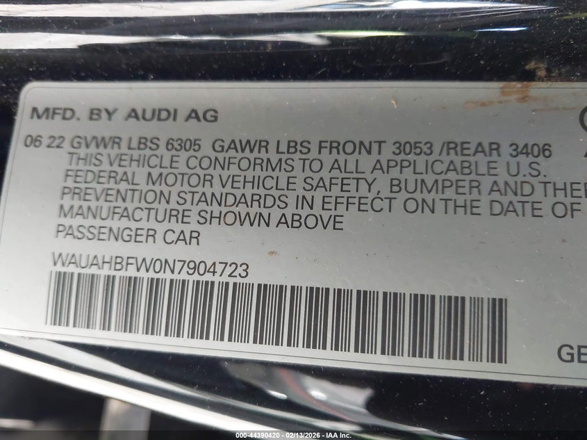 2022 Audi Rs E-Tron Gt Quattro VIN: WAUAHBFW0N7904723 Lot: 44390420