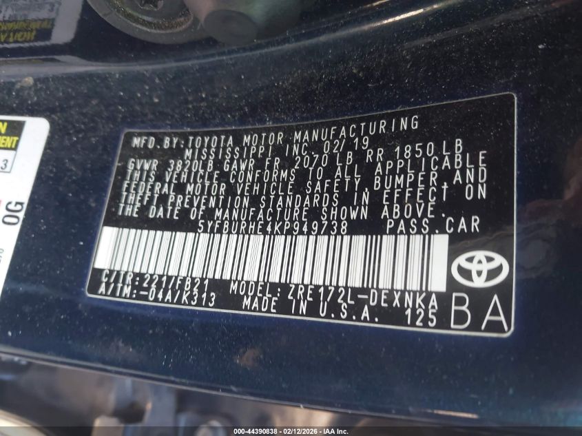 2019 TOYOTA COROLLA LE