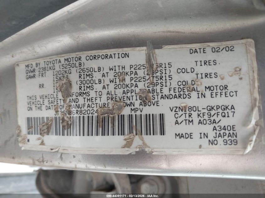 2002 Toyota 4Runner Sr5 V6 VIN: JT3GN86R820241526 Lot: 44391171