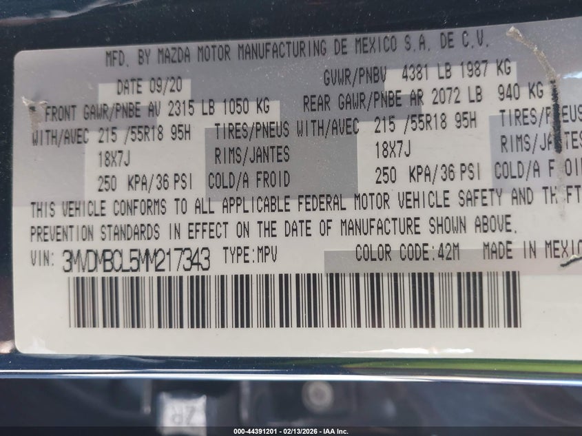 2021 Mazda Cx-30 Preferred VIN: 3MVDMBCL5MM217343 Lot: 44391201