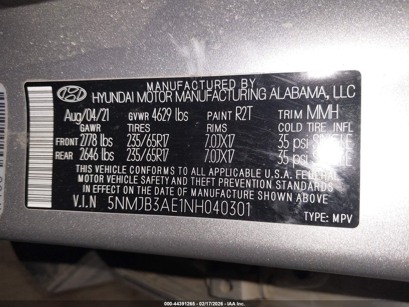 2022 Hyundai Tucson Sel VIN: 5NMJB3AE1NH040301 Lot: 44391265