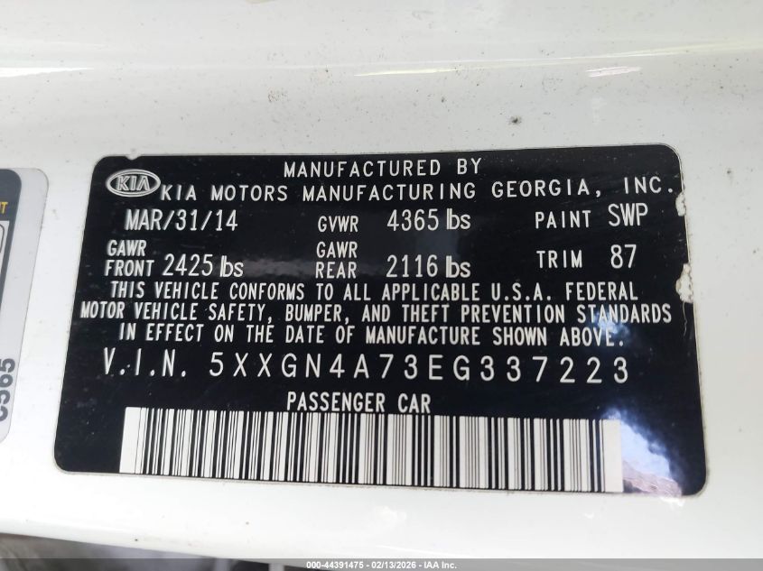 2014 Kia Optima Ex VIN: 5XXGN4A73EG337223 Lot: 44391475