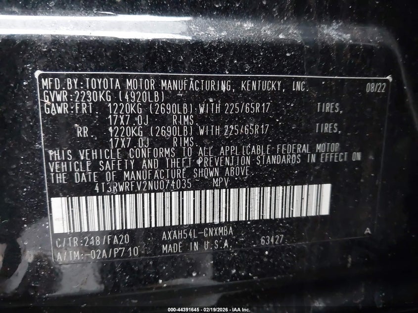 VIN 4T3RWRFV2NU074035 2022 TOYOTA RAV4 HYBRID XLE