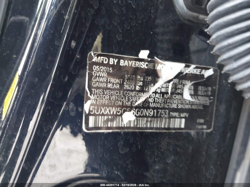 2016 BMW X4 xDrive35I VIN: 5UXXW5C56G0N91753 Lot: 44391714