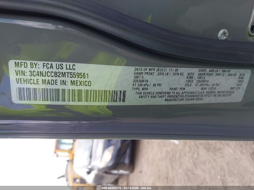 2021 Jeep Compass Limited Fwd VIN: 3C4NJCCB2MT559561 Lot: 44392278