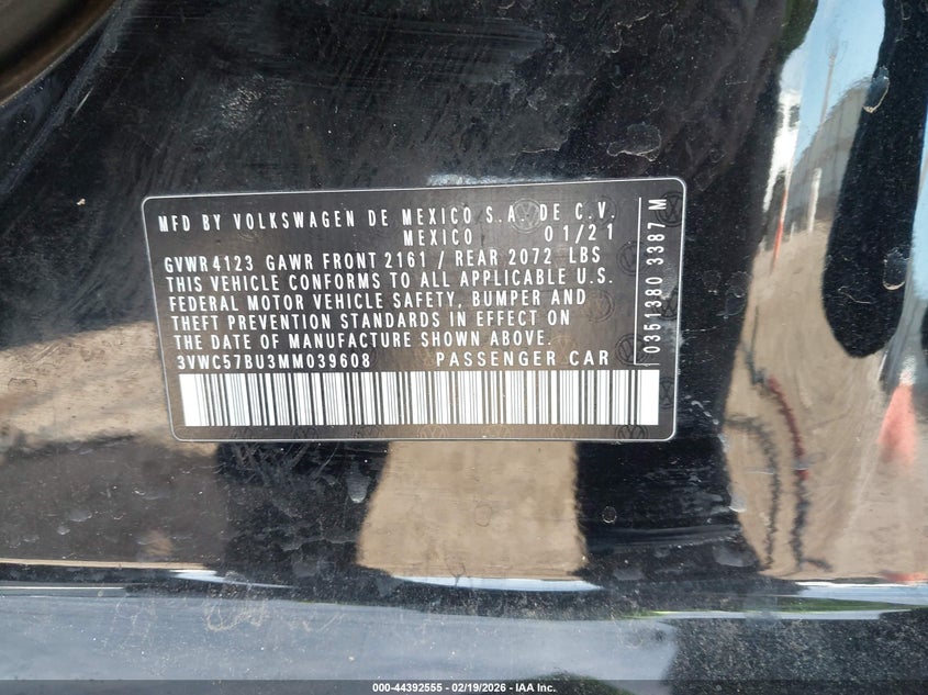 2021 Volkswagen Jetta 1.4T R-Line/1.4T S/1.4T Se VIN: 3VWC57BU3MM039608 Lot: 44392555