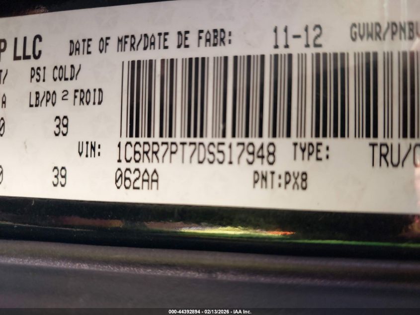 2013 Ram 1500 Laramie Longhorn VIN: 1C6RR7PT7DS517948 Lot: 44392894